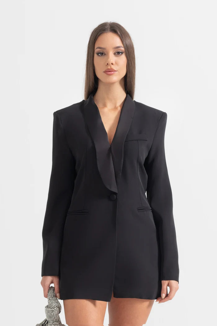 Elegant Backless Blazer With Shawl Collar - Black