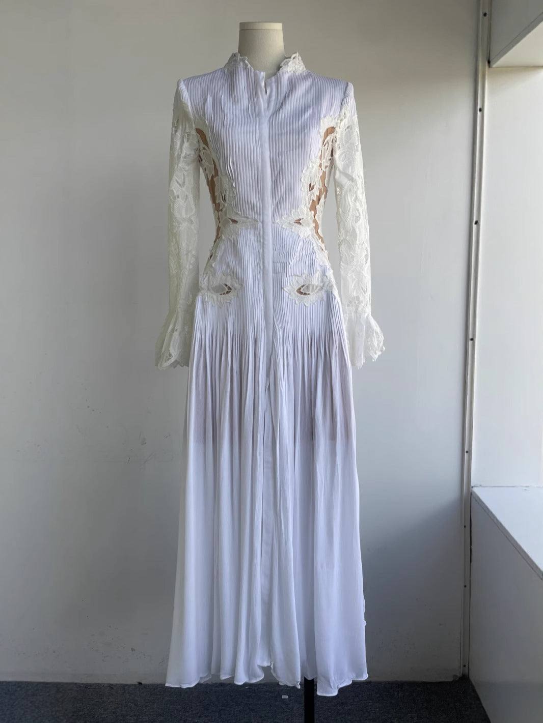 Hollow-Out Bell Sleeve Gown Dress