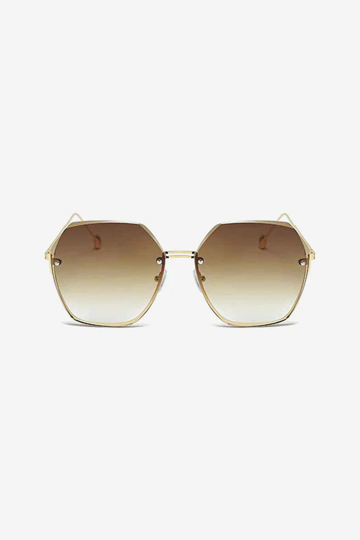 Oversized Hexagon Sunglasses with Ultra-Thin Gold Frame – Brown