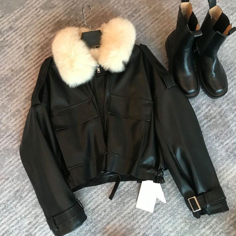 Rabbit fur collar jacket