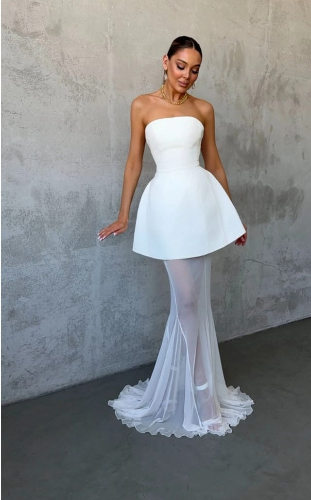 Mélanie White Corset Dress & Mesh Skirt Set