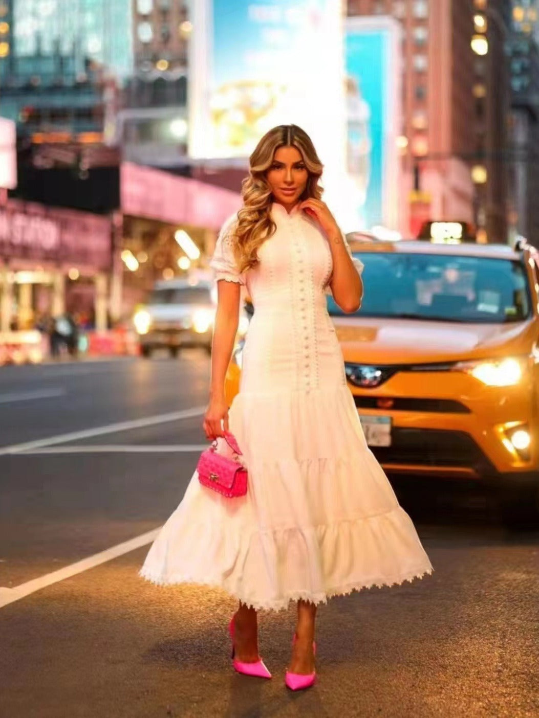 Stand-up collar single-breasted dress