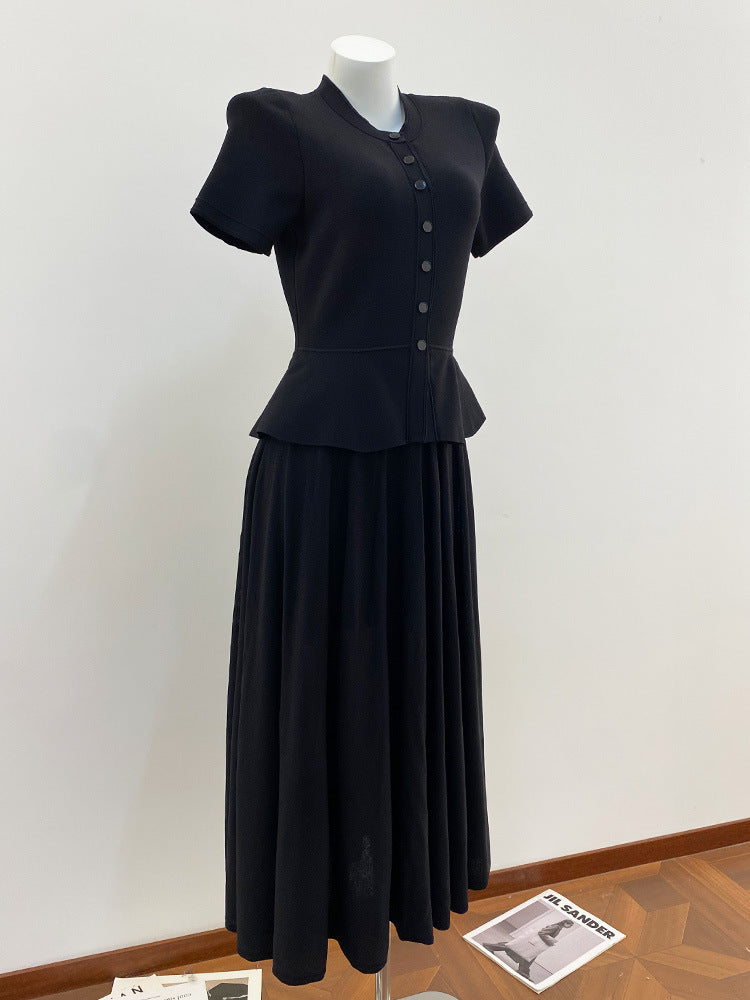 Ruffled Faux Two-Piece Slim Pleated Dress