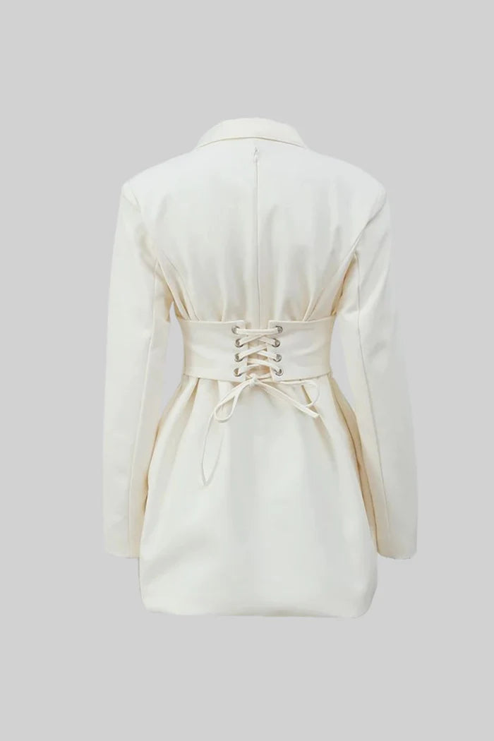 Structured Mini Blazer Dress With Corset Waist – Ivoire