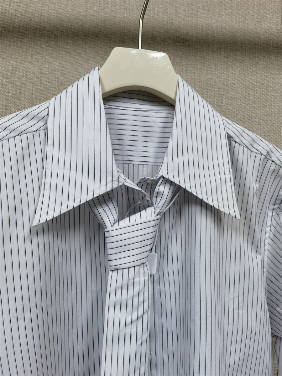 Tie Striped Long Sleeve Shirt