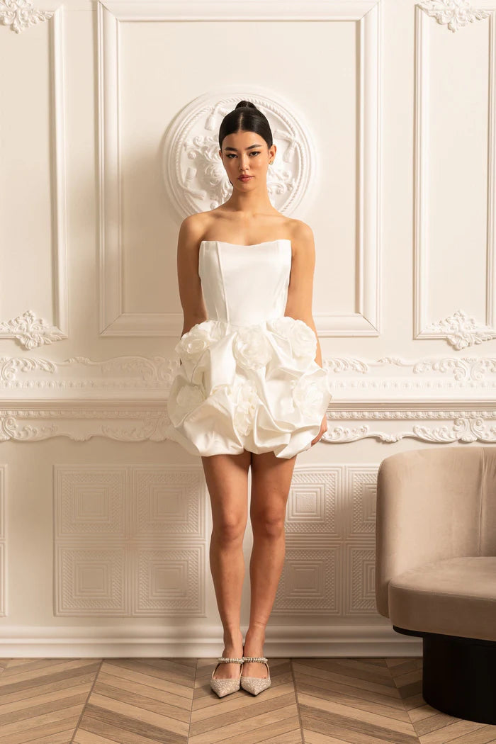 Satin -Mini -Kleid mit gesammeltem Stoff floraler Minirock - Whit