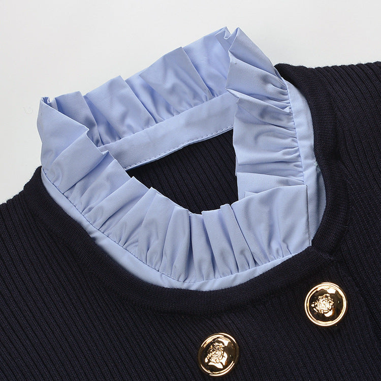 Fungus neck double-breasted blazer