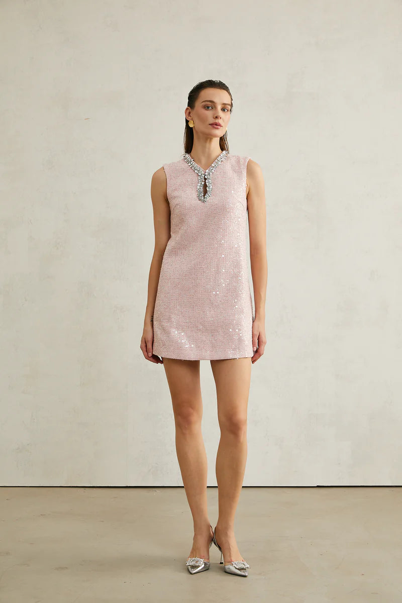 Arantxa Pink Sequinened Tweed mini robe