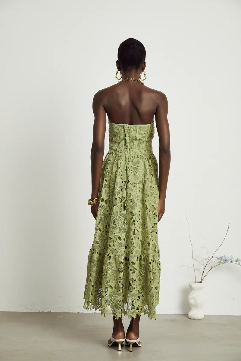 Inès lace floral embroidered cut-out midi dress