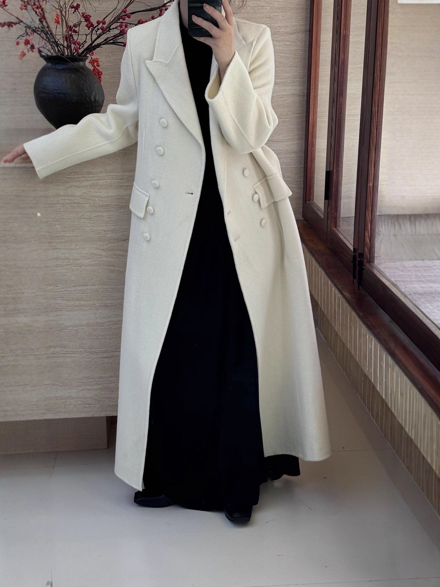 Double-faced cashmere mid-length coat