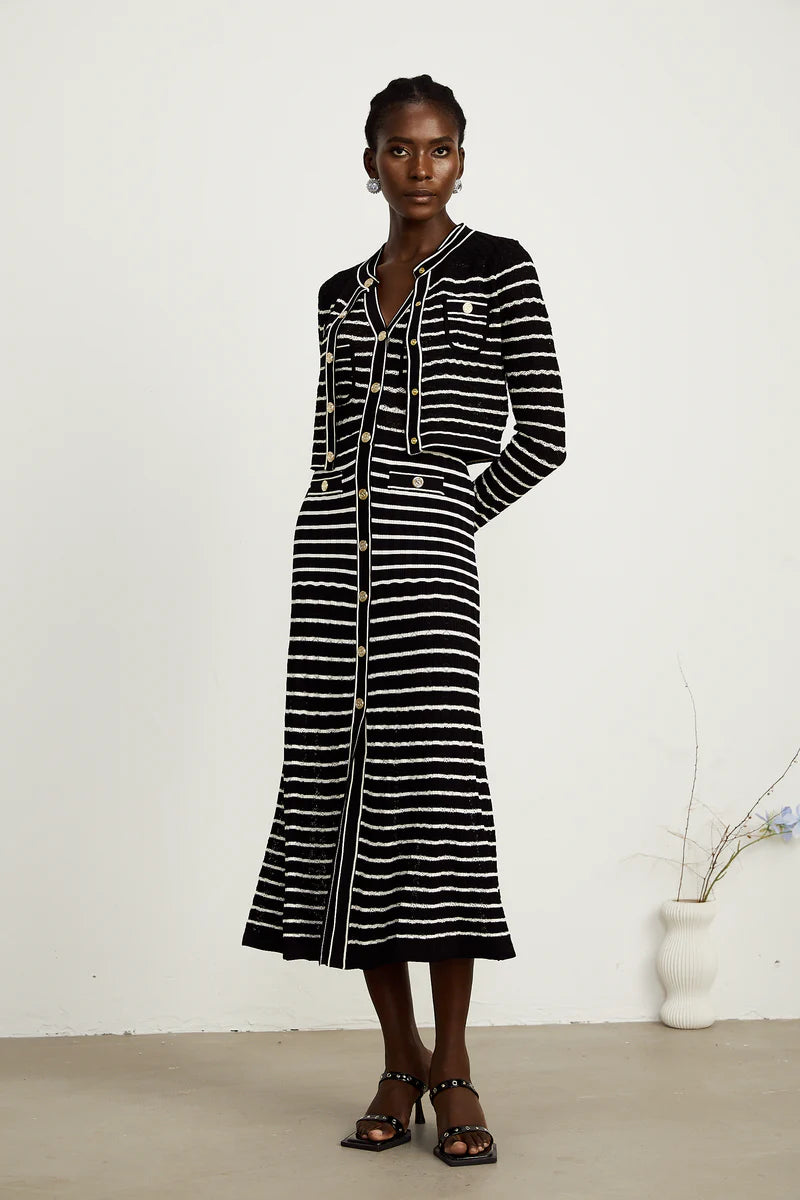 Charlotte Striped Triped Cardigan & Dress Matching Ensemble