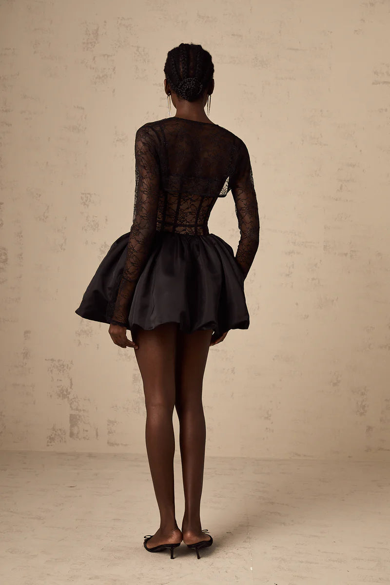 Louise Black Floral-Lace Vest & Dress Matching Set