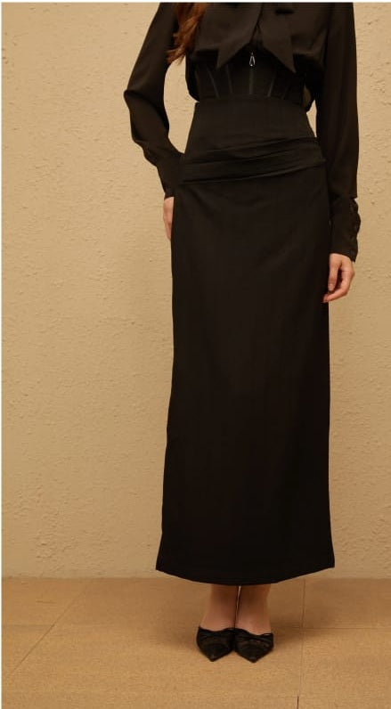 Eléonore Black Ruched Maxi Skirt