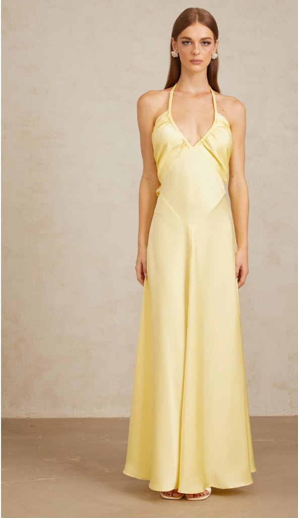 Hannele Yellow Self-Tie Halterneck Maxi Dress