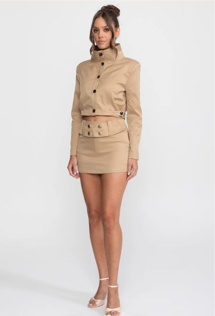 Double-Breasted Cropped Jacket And Mini Skirt Co-Ord Set
