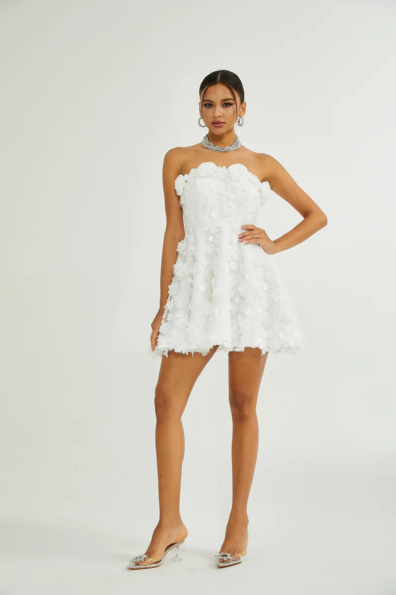 APOLLINE WHITE FAUX-FLOWER MINI Robe
