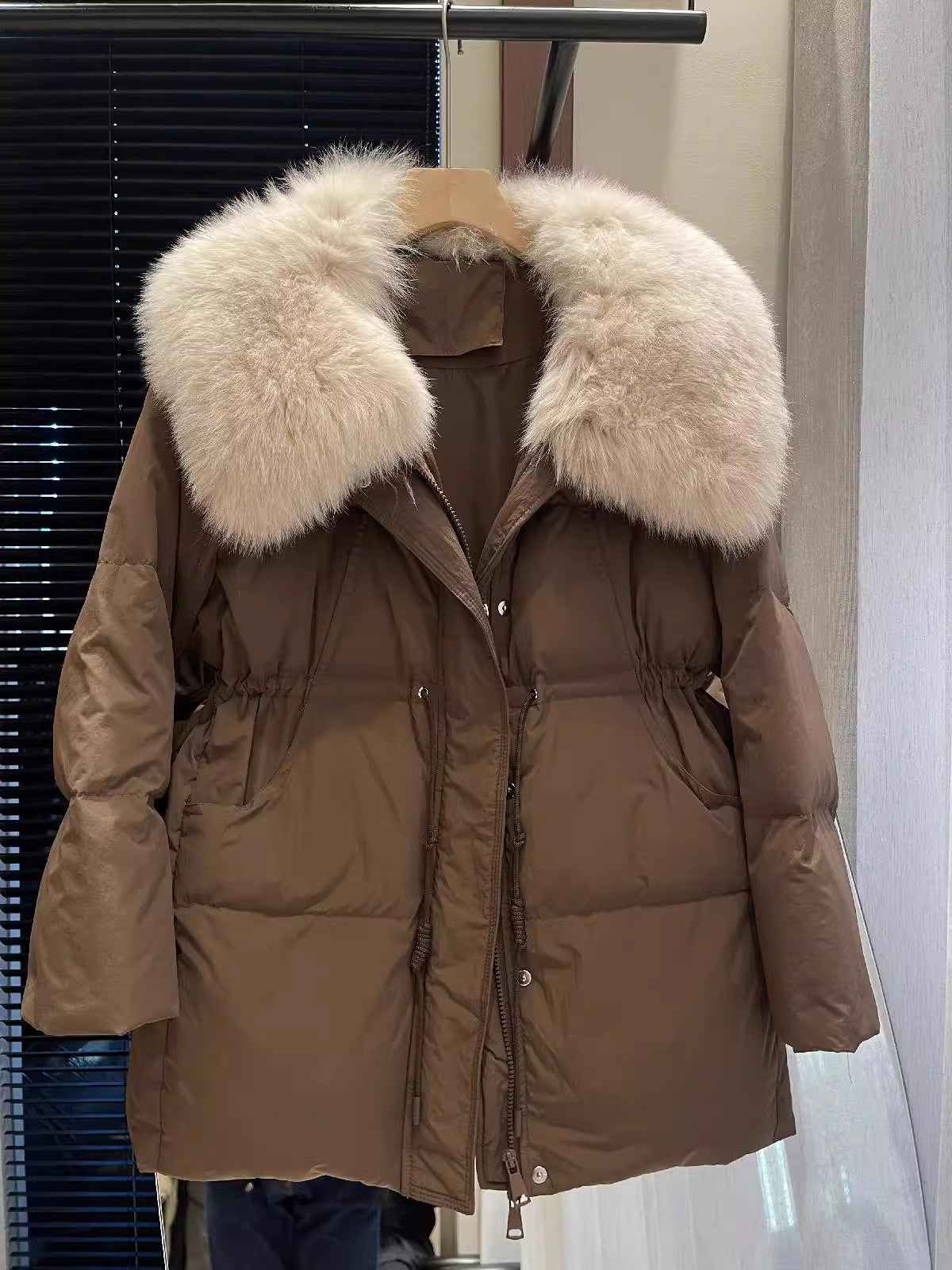 Detachable real fox fur collar jacket