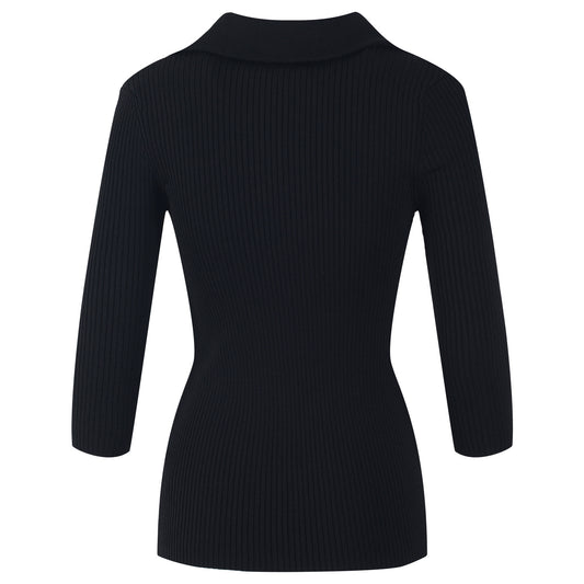 polo neck zipper long sleeve slim top