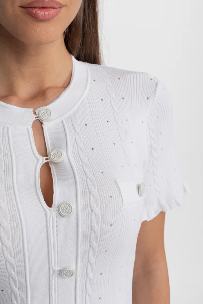 Knit bae Button-Front Midi Dress with Scalloped Sleeves – White