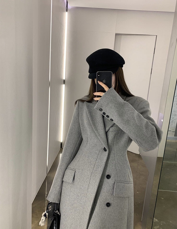 Wool single-sided tweed hourglass coat