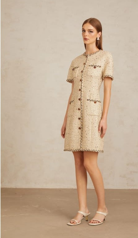 Énergie Neutral A-Line Tweed Mini Dress