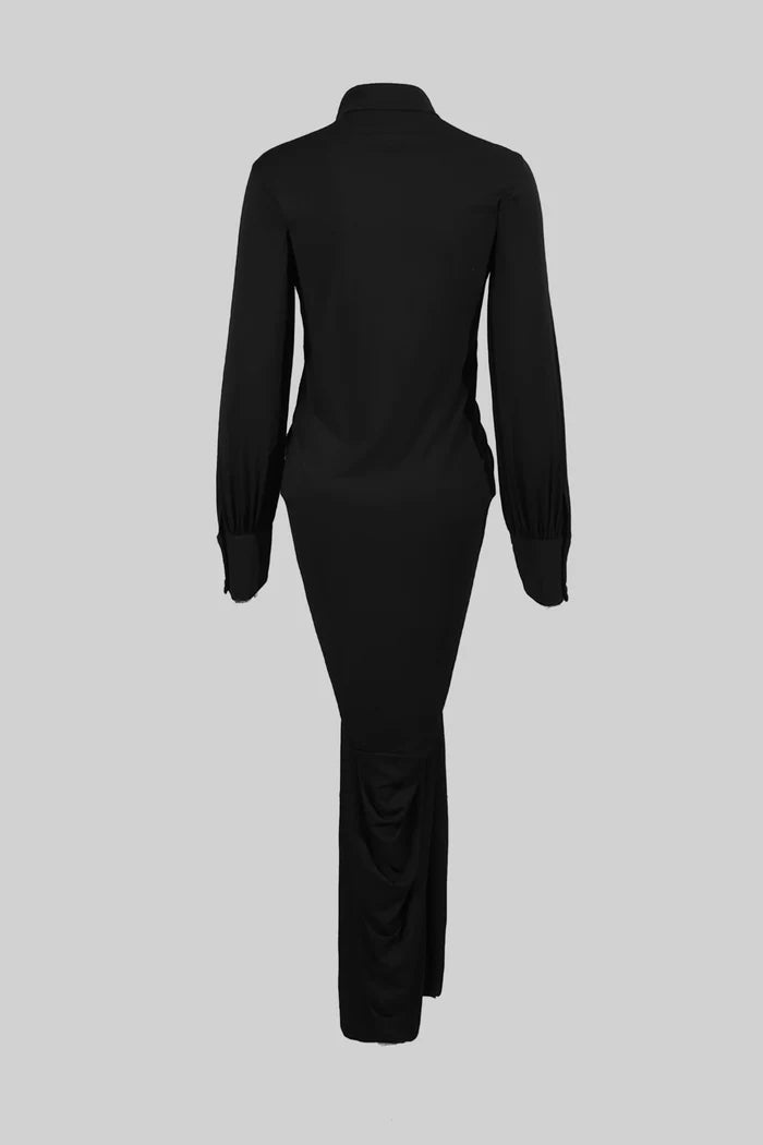 Velvet Maxi Dress with Gold Statement Buttons - Black