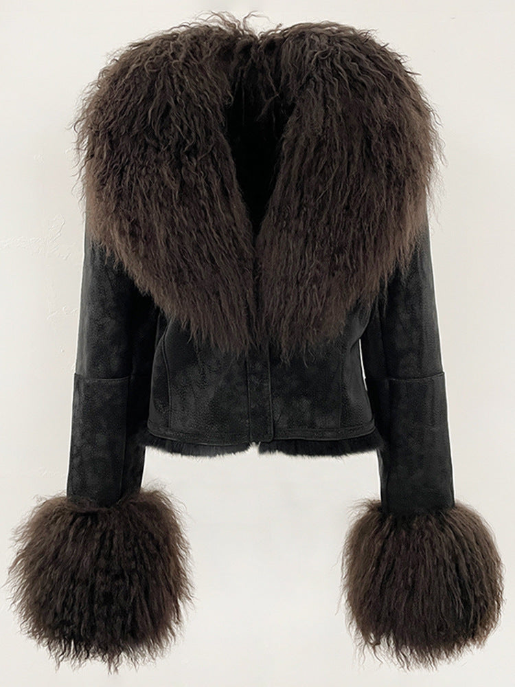 winter short suede fur coat