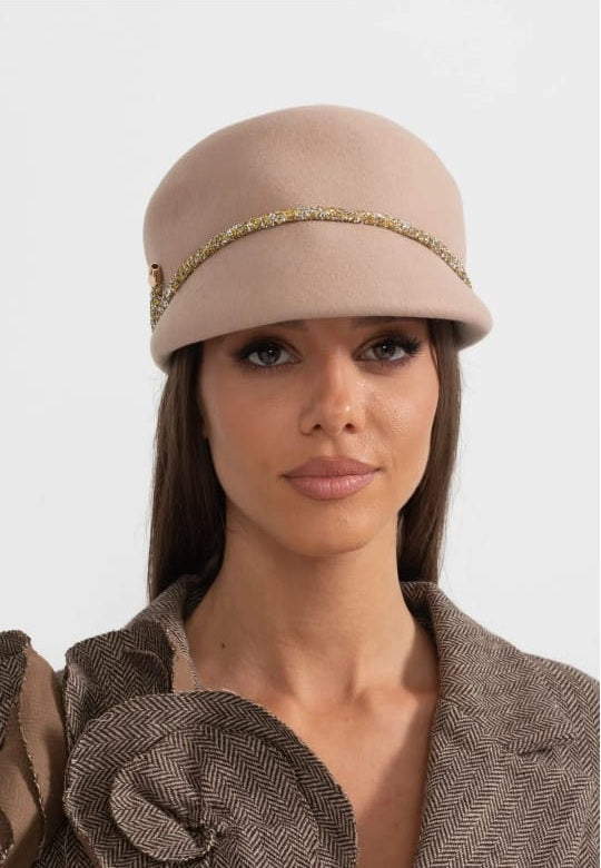Short Brim Hat With Wrapped Detail - Beige