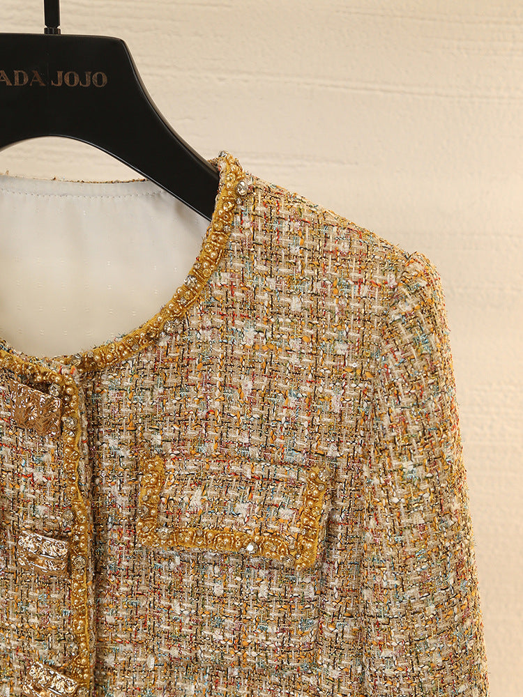 Beaded tweed short coat