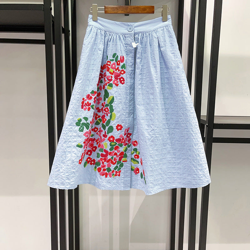 Checkered Texture Sleeveless Top A-Line Skirt Set
