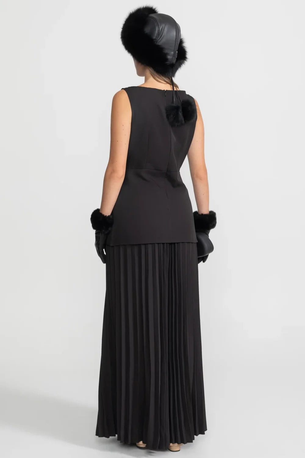 Sleeveless Maxi Co-Ord With Tailored Bodice And Pleated Skirt - Black
