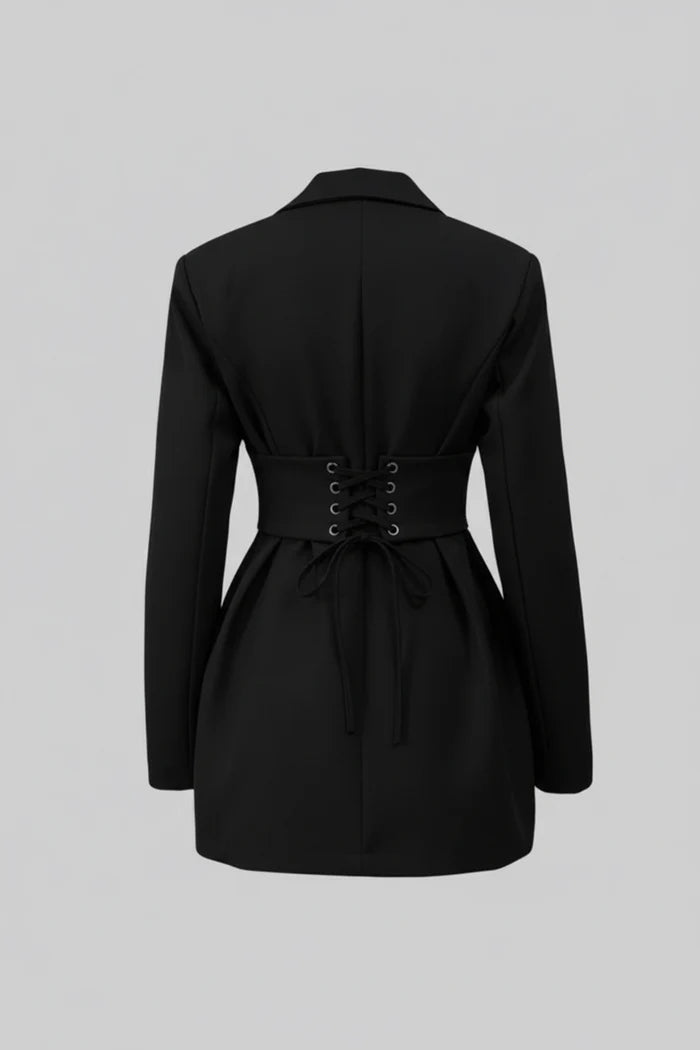 Structured Mini Blazer Dress With Corset Waist – Black