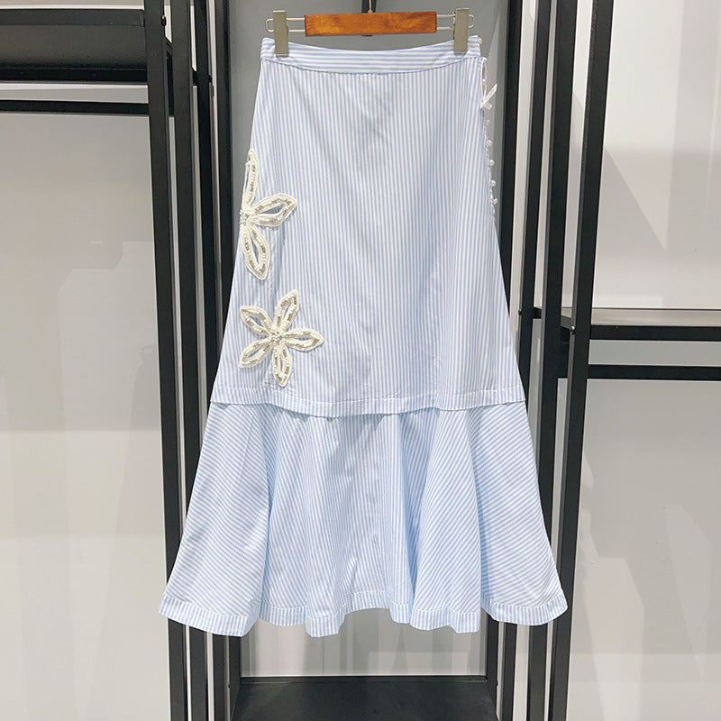 Five-Leaf Flower Diamond Hollow POLO Collar Long Skirt