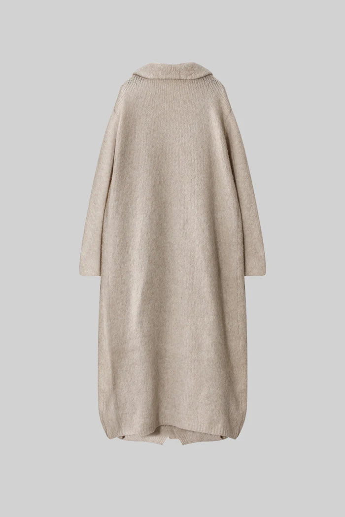 Knitted Three-Piece Set with Sculptural Ruffle Details - Beige