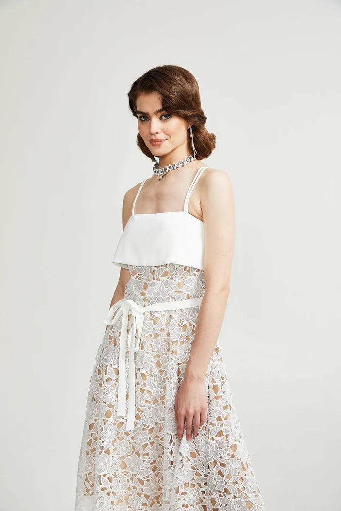 Jorvilda white pierced midi dress