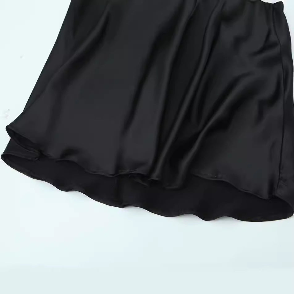 Open back silk satin black dress