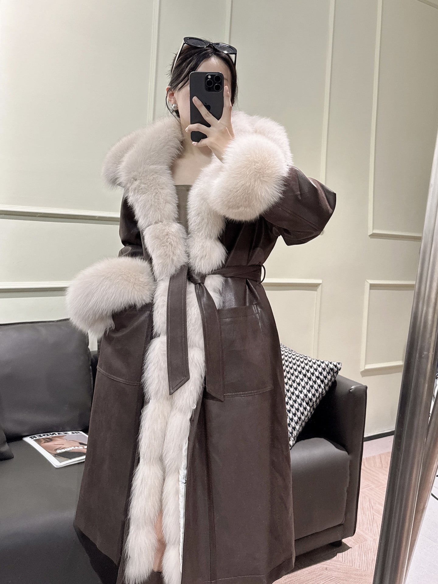 Goose down jacket fox  fur coat