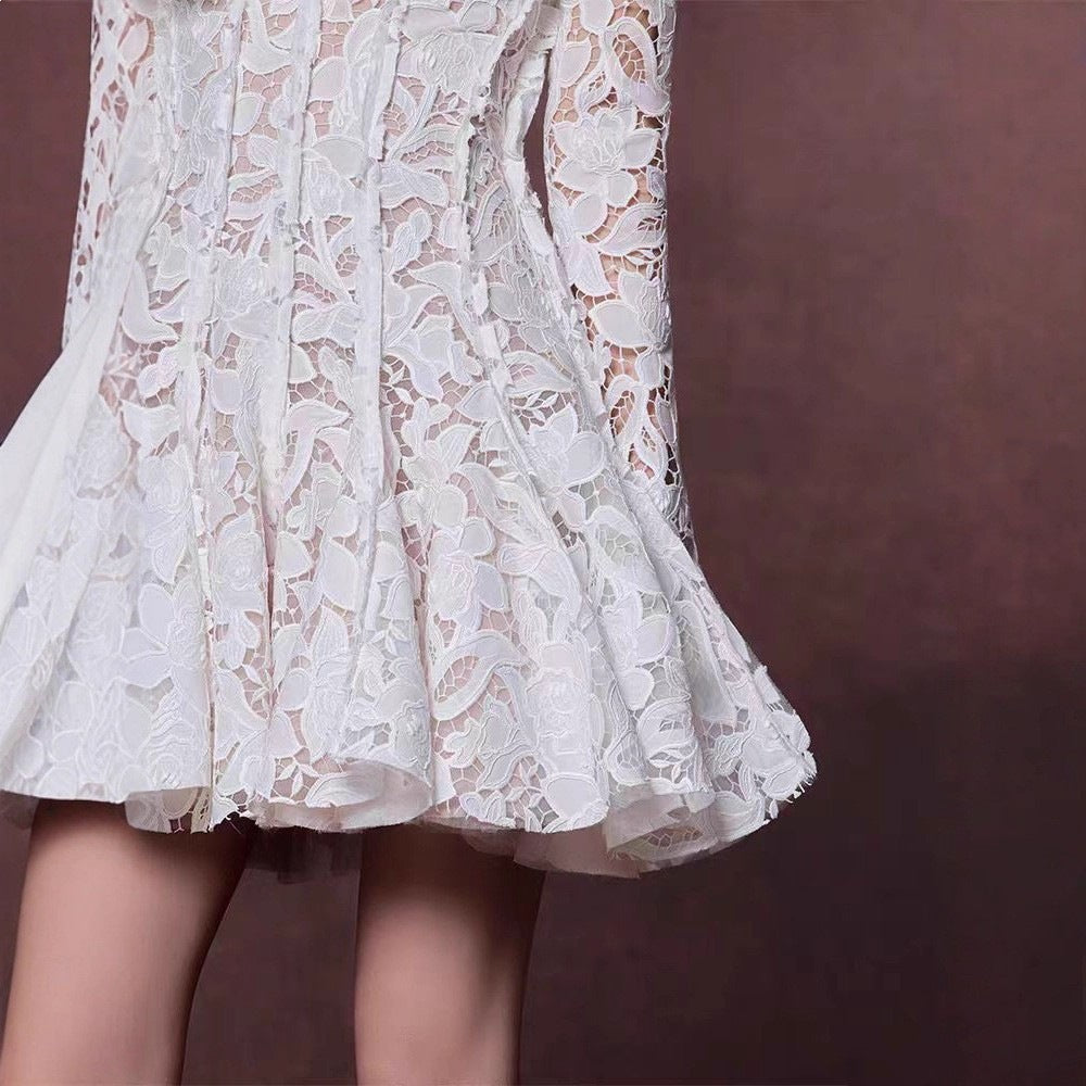 Crochet Lace Hollow-Out Short Skirt Dress