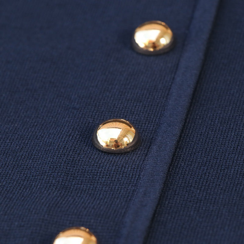 Lady royal blue round neck jacket