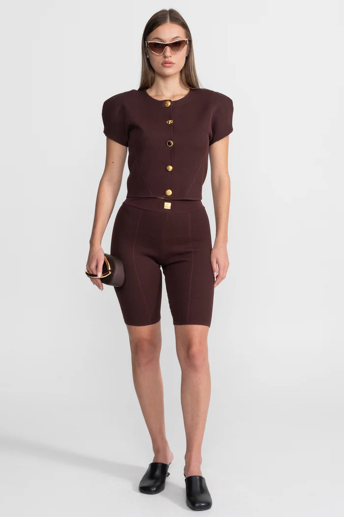 Textured Knit Co-ord Set With Structured Shoulders – Deep Burgundy