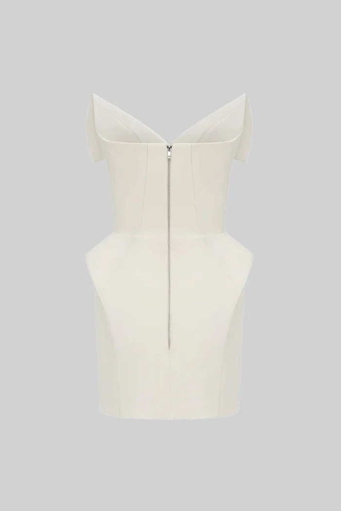 Structured Corset Mini Dress With Folded Collar-style Neckline – White