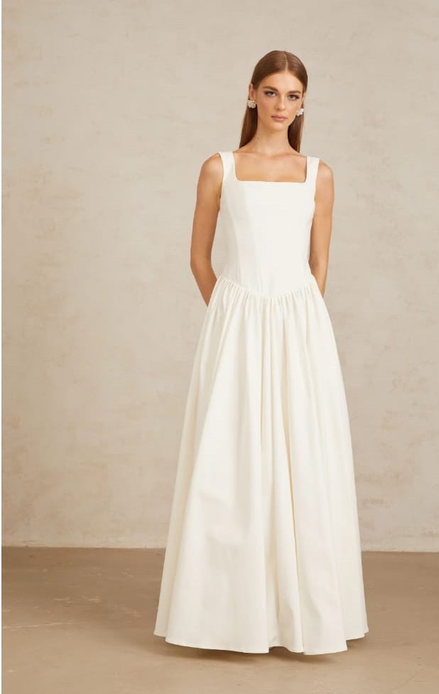 Sadie White Pleated Corset Maxi Gown