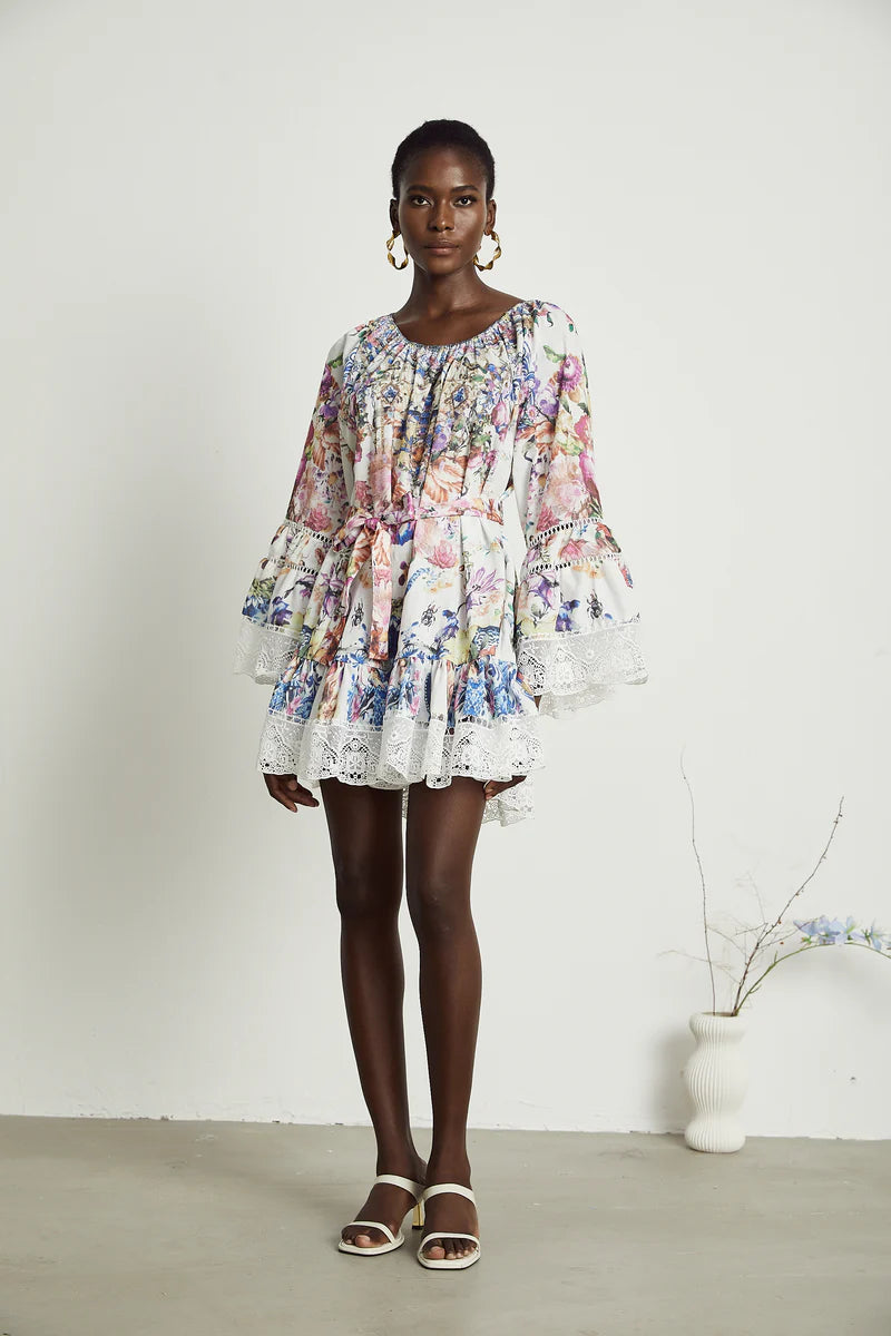 Bérénice en dentelle à imprimé floral mini robe