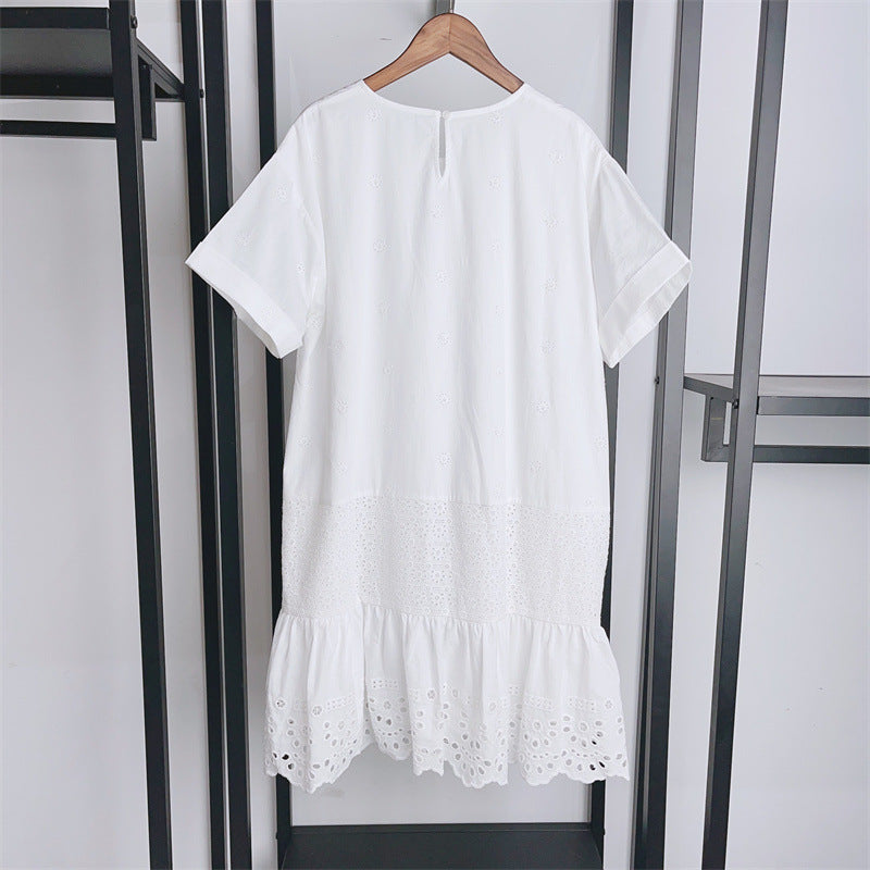 Crew Neck Lower Section Eyelet Cotton dress