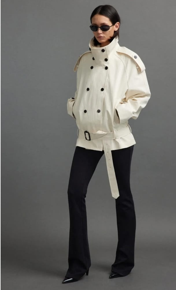 Calliopée White Double-Breasted Short Trench Coat