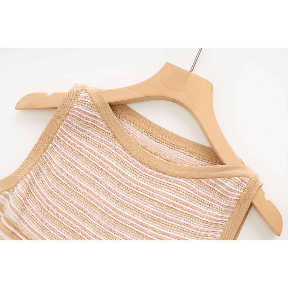 striped sleeveless vest + skirt two-piece skirt set