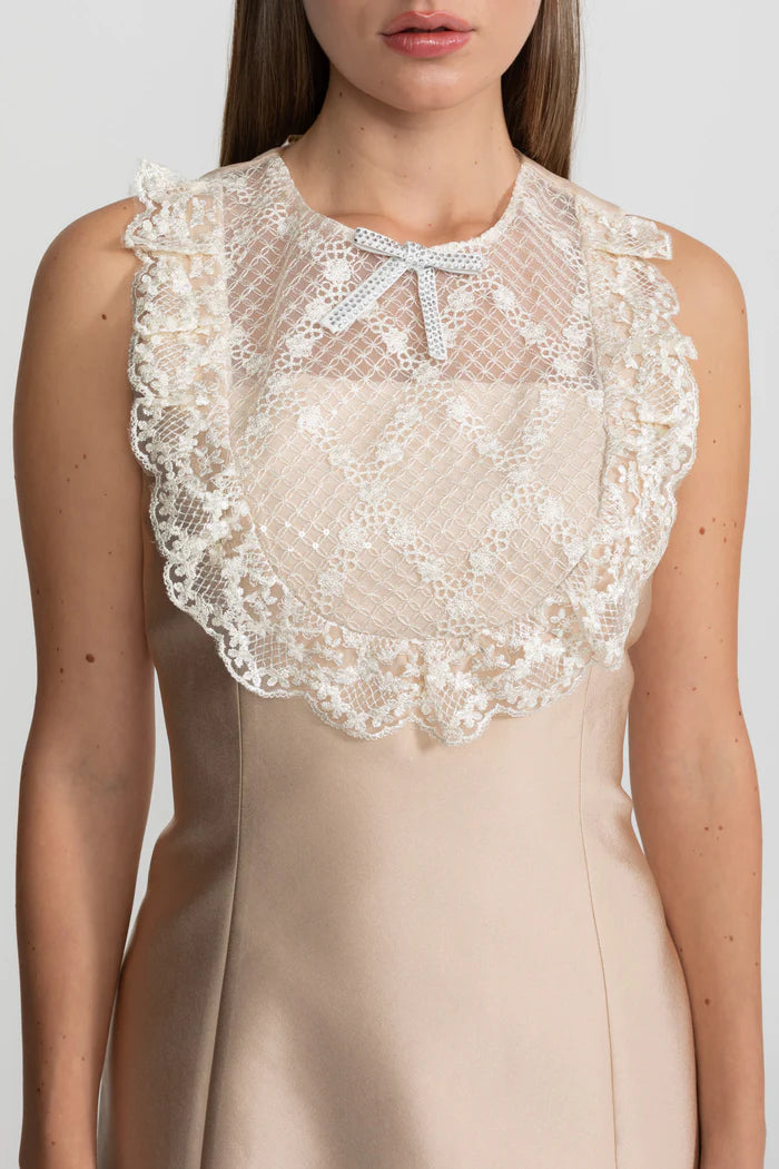 Lace Bib Detail Mini Dress – Nude