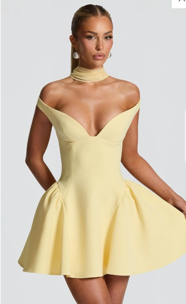 Ifig Yellow V-neck Corset Mini Dress