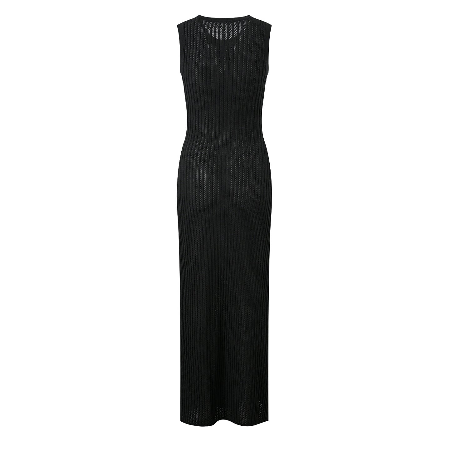 New Black High Waist Diamond Trim Split Knit Dress + Camisole Underneath