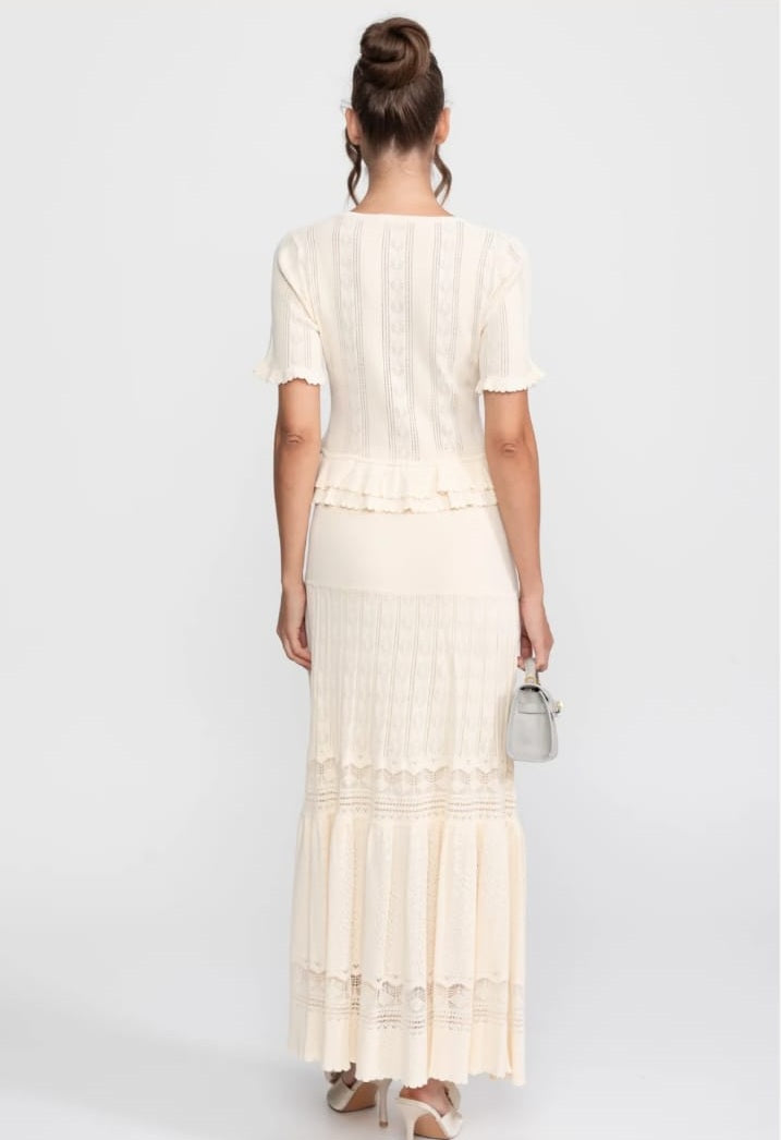 Two-Piece Knit Co-Ord Set With Ruffled Waist - Ivoire